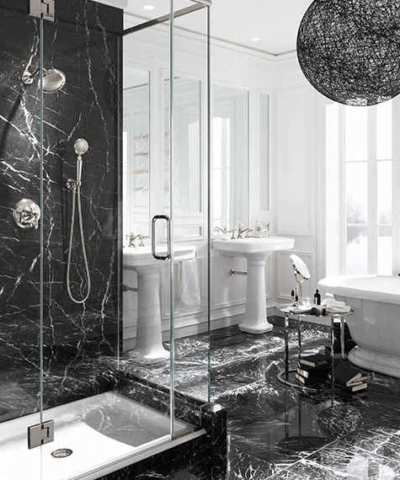 phòng tắm bằng đá marble đen tia chớp